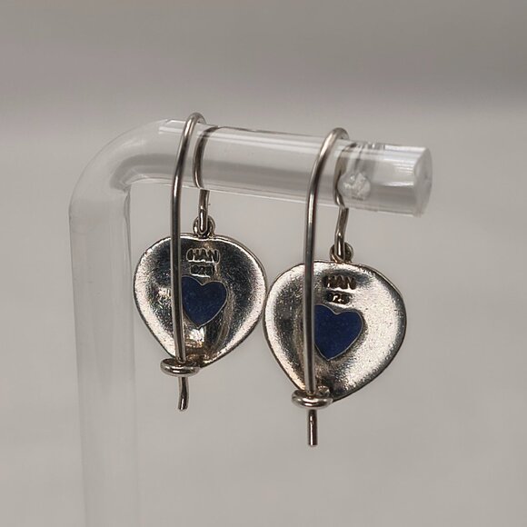 Sterling Silver HAN 925 Blue Heart Cabochon Earrings - Picture 7 of 9